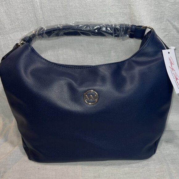 Marilyn Monroe Handbags - MARILYN MONROE NAVY HOBO BAG FAUX LEATHER GOLD TONE MM LOGO NEW
